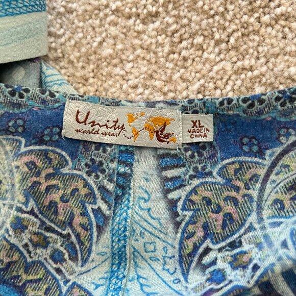 Y2K Floral Flowy Blue Flutter Sleeve Scoop Neck Stretchy Top - Picture 4 of 8